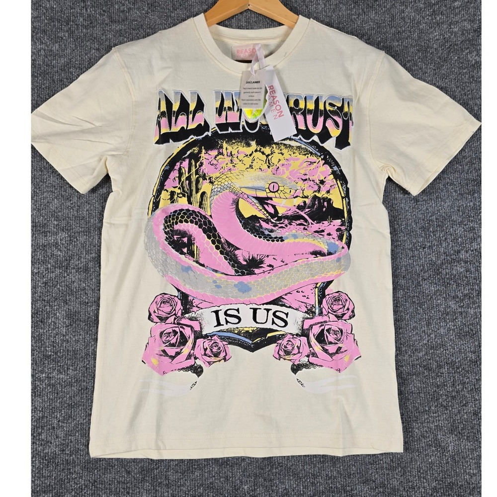 Reason Women Snake Roses Graphic Tee Cream‎ Short Sleeve Casual Top S P
